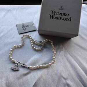 Vivienne Westwood Silver Saturn Pearl Necklace